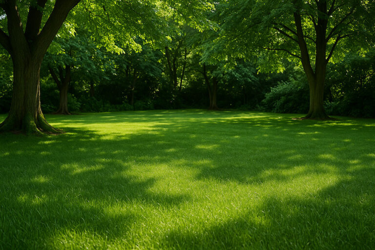 Gazon luxuriant dans une zone ombragée d'un jardin