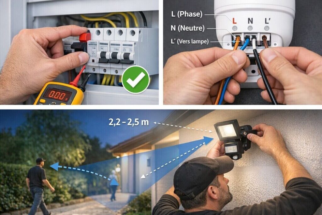 Installation d'un éclairage extérieur avec détecteur de mouvement
