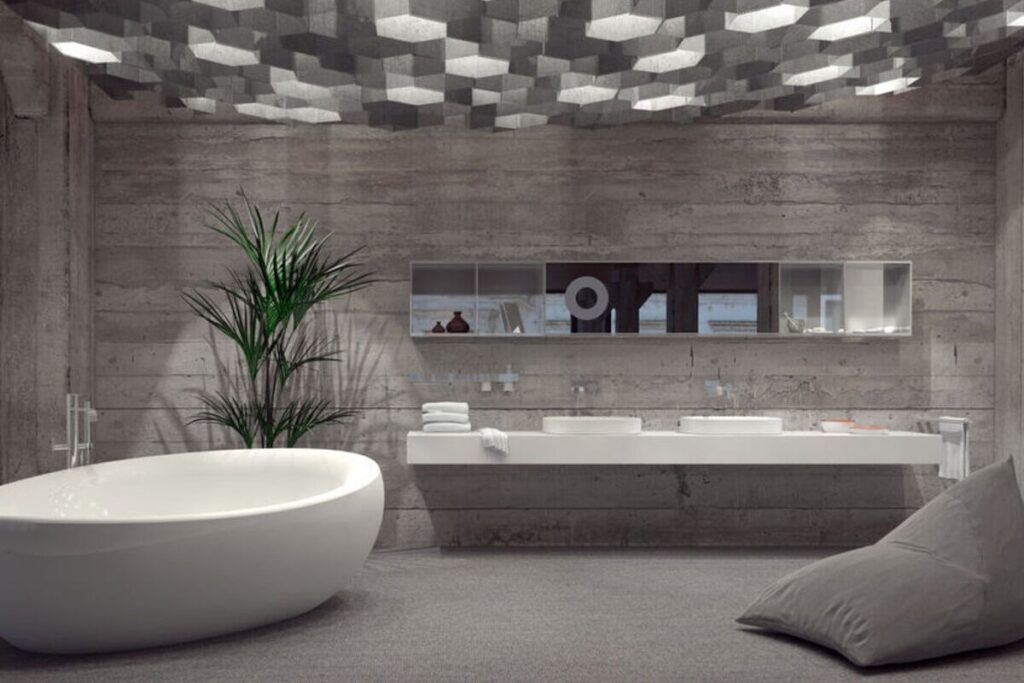 Une baignoire îlot fonctionnelle dans une salle de bain
