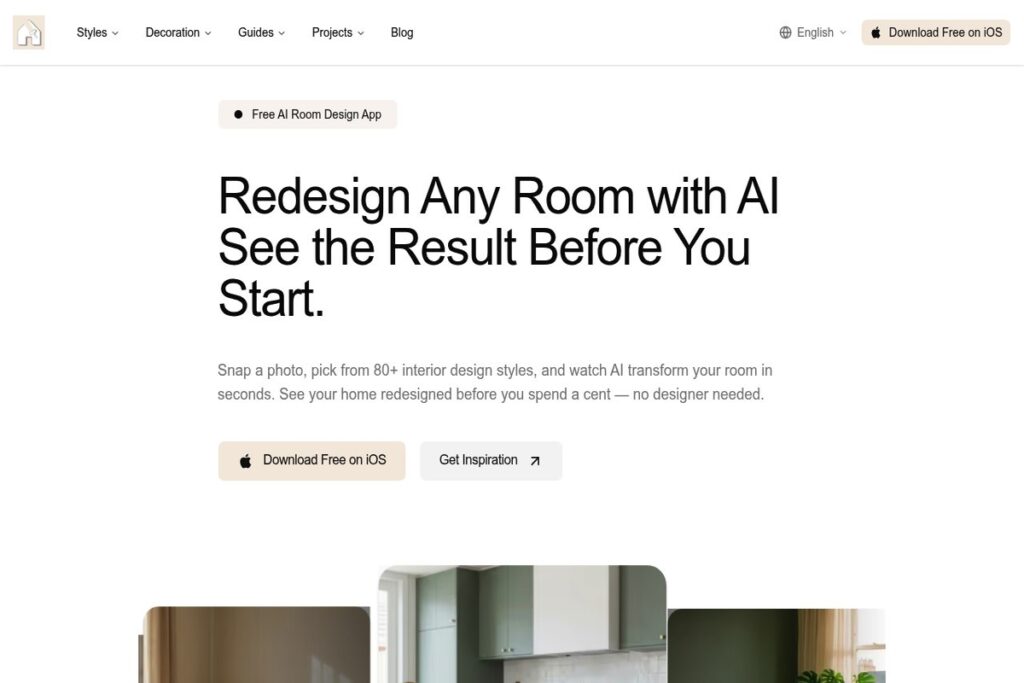 Application mobile IA de décoration d'intérieur Homeify
