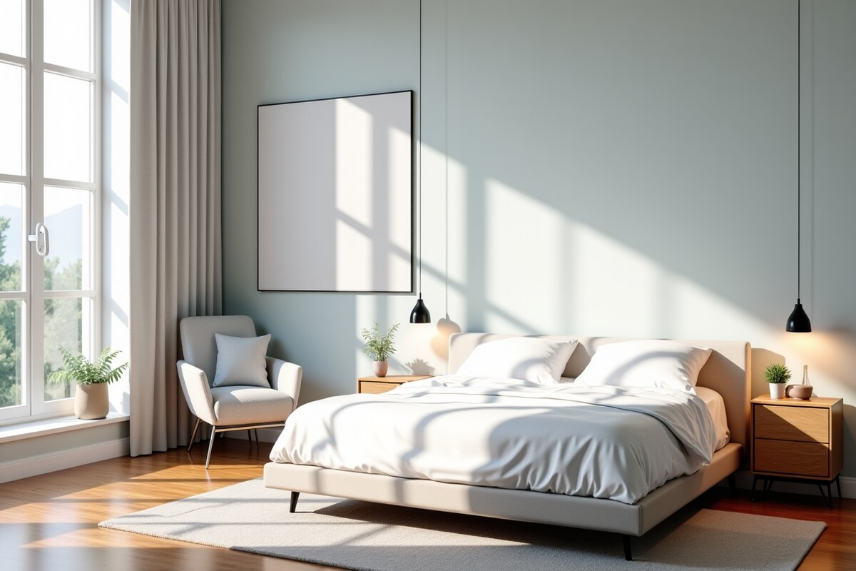 Chambre d'adulte avec du papier peint