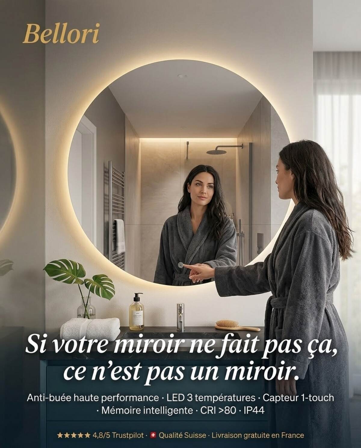 Miroir anti-buée pour salle de bain tendance