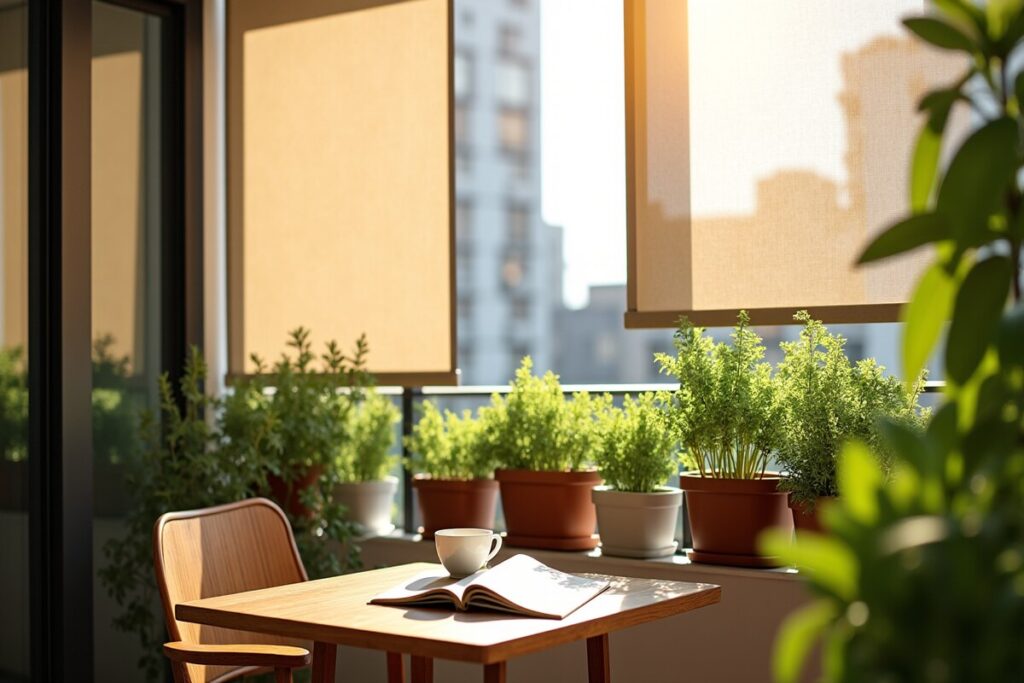 Balcon aménagé avec des paravents tendances
