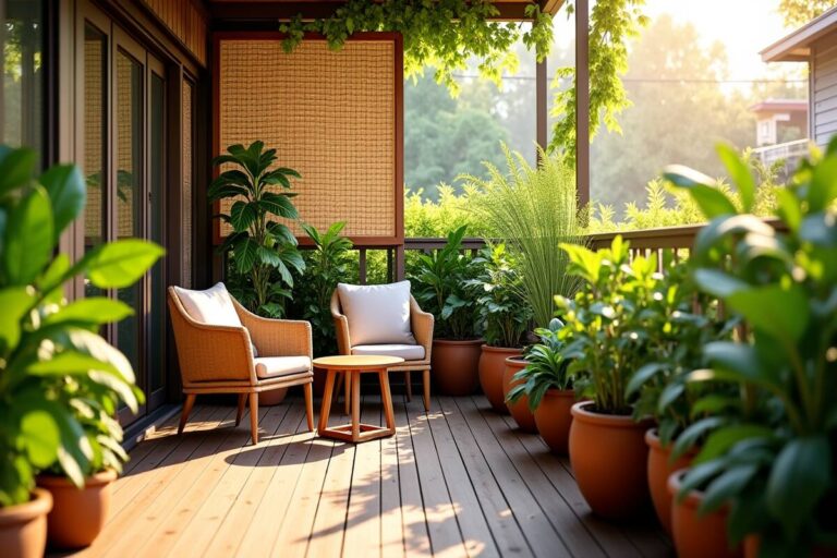 Balcon aménagé avec des solutions pour se protéger des regards indiscrets