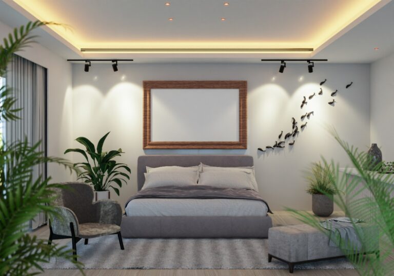 Design de chambre intérieur avec du néon installé sur le mur