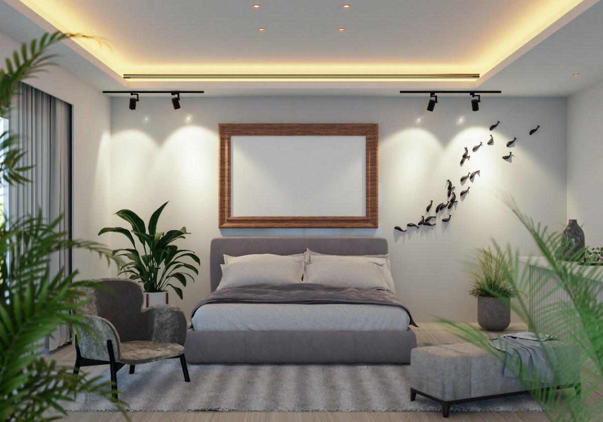 Design de chambre intérieur avec du néon installé sur le mur