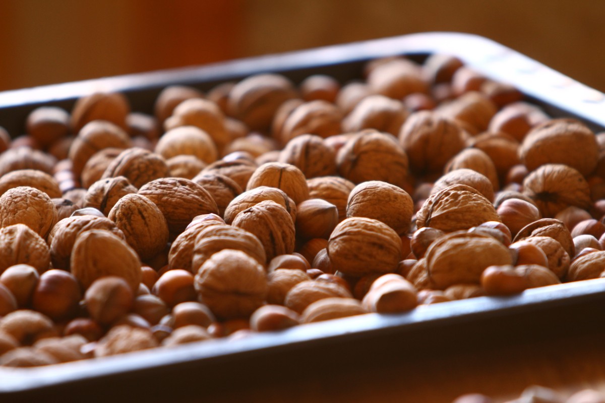 Un plateau avec des noix